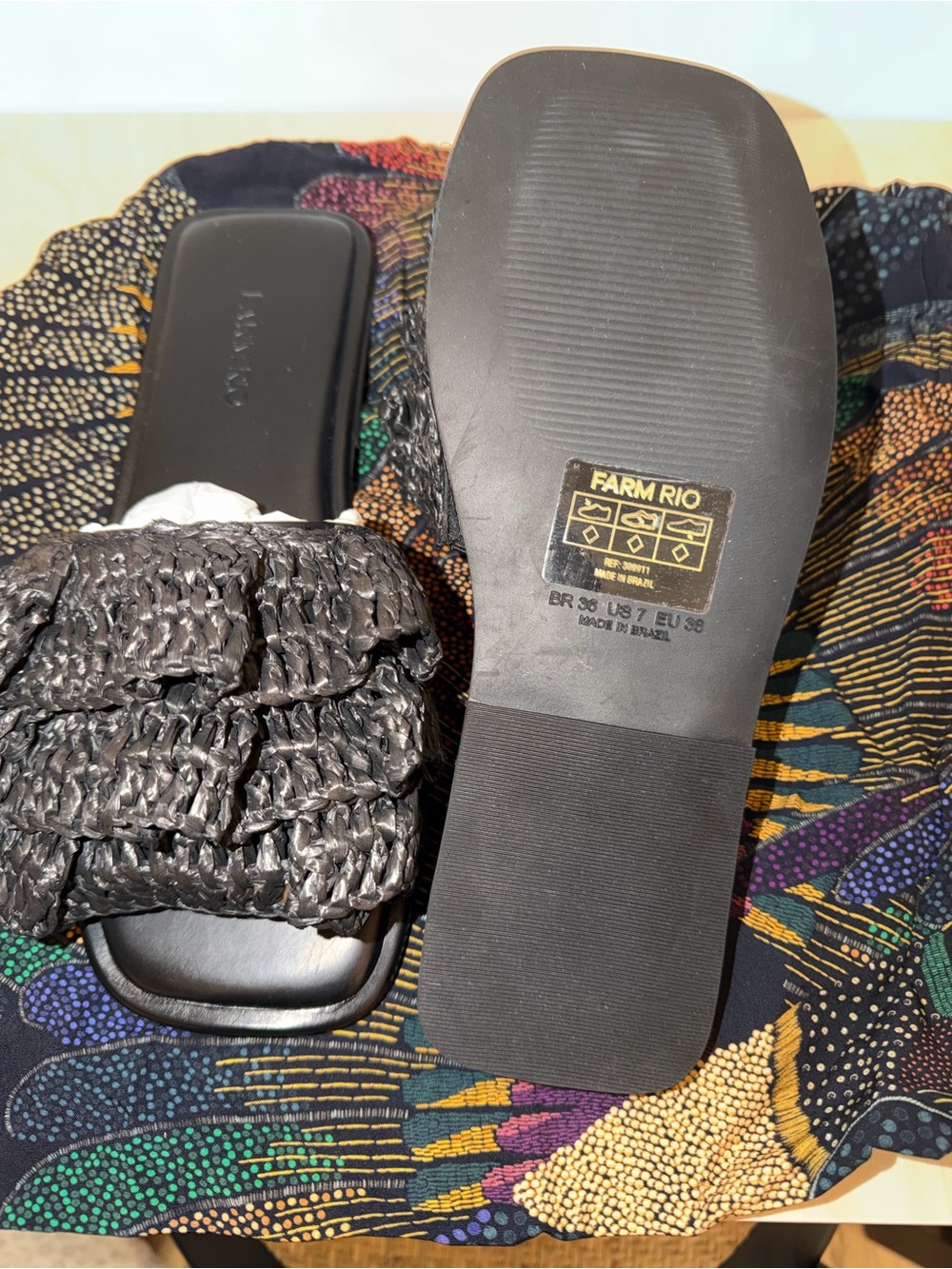 FARM Rio Women's Black Ruffle Slide Mules - Picture 3 of 7